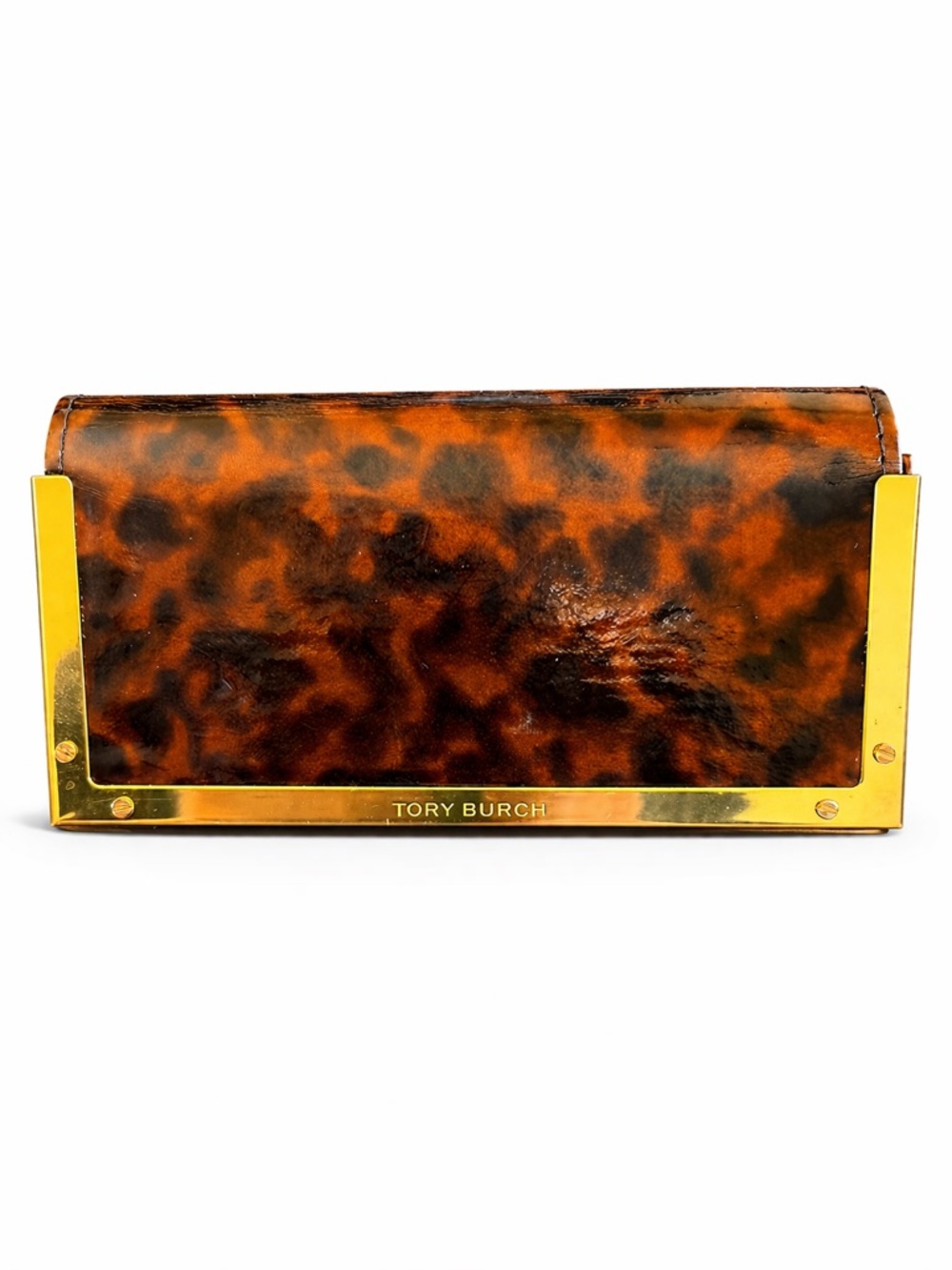 Tory Burch Tortoiseshell Frame Clutch Wallet Gold Hardware Resin Evening Bag